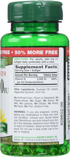 Nature's Bounty Vitamina D3 2000 UI, 150 Cápsulas Blandas