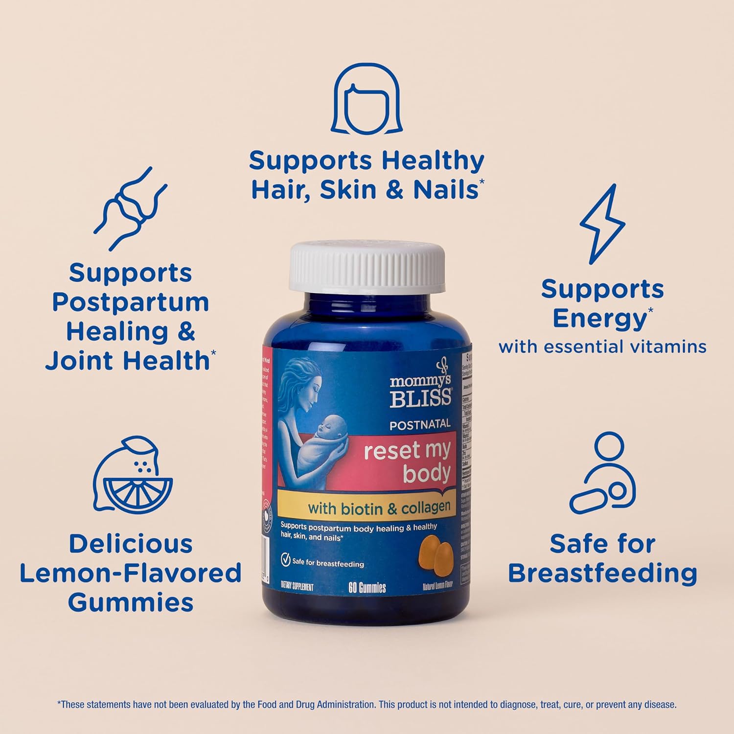 Mommy's Bliss Postnatal Support Gummies with Biotin & Collagen, 60 Gummies (30 Servings)