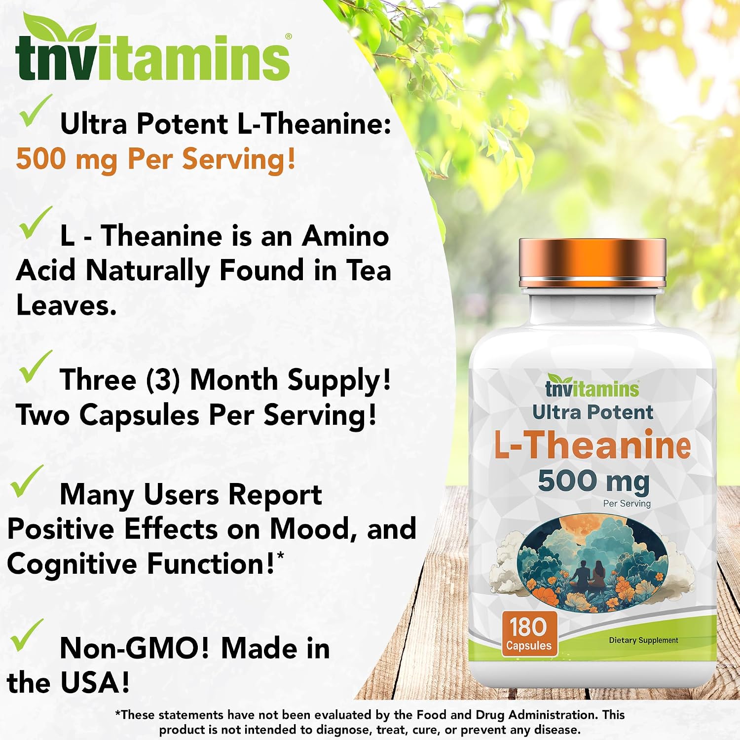tnvitamins L-Theanine 500 mg, 180 cápsulas
