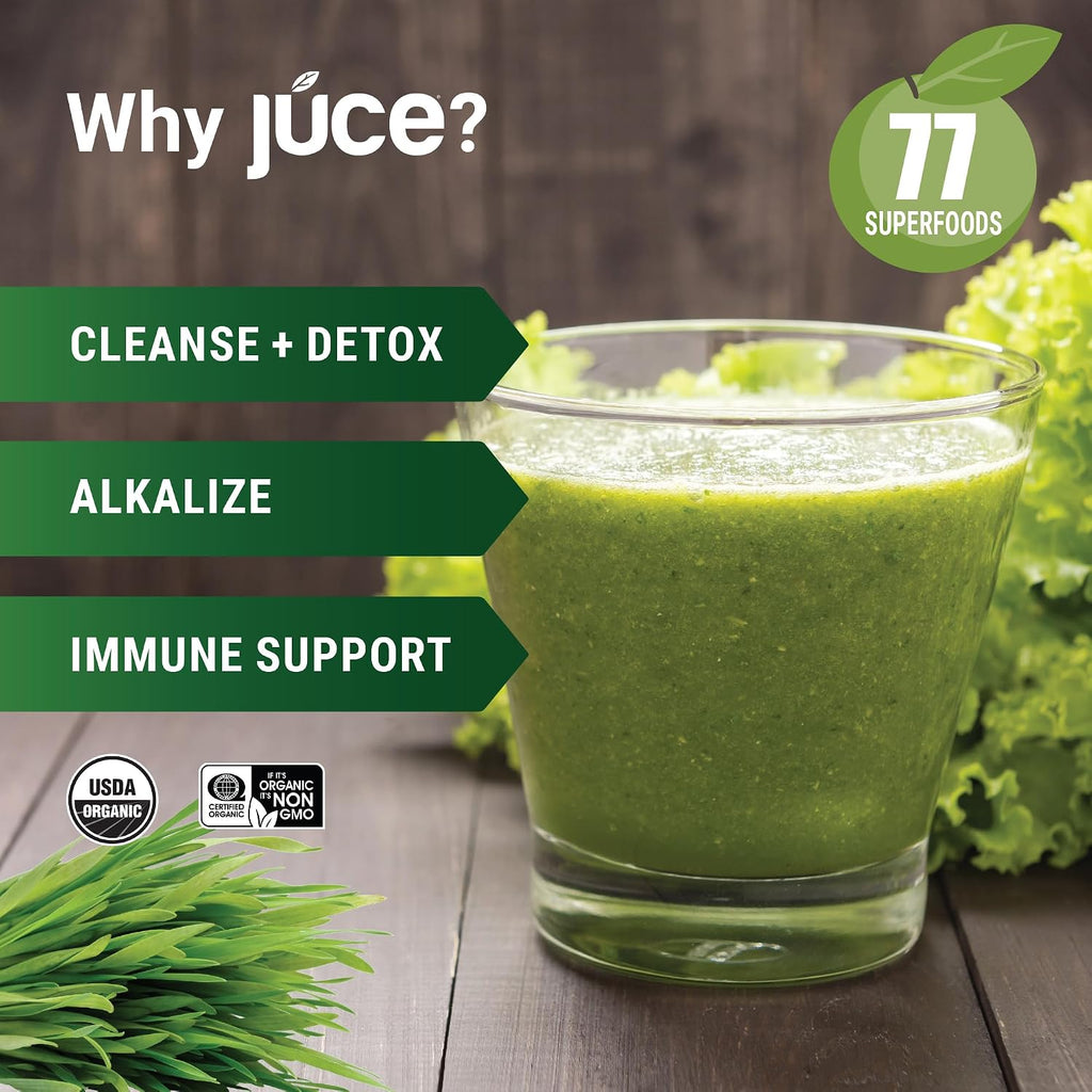 Juce Greens Organic Superfood Powder - 77 Superfoods con Hongos Adaptógenos y Probióticos - Sabor Manzana (20 Servicios)