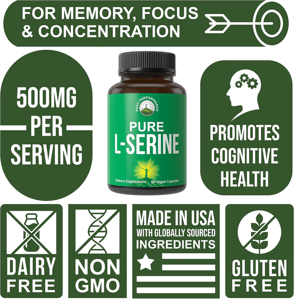 Peak Performance L-Serina 500 mg - 60 Cápsulas - Sin Gluten, No-GMO