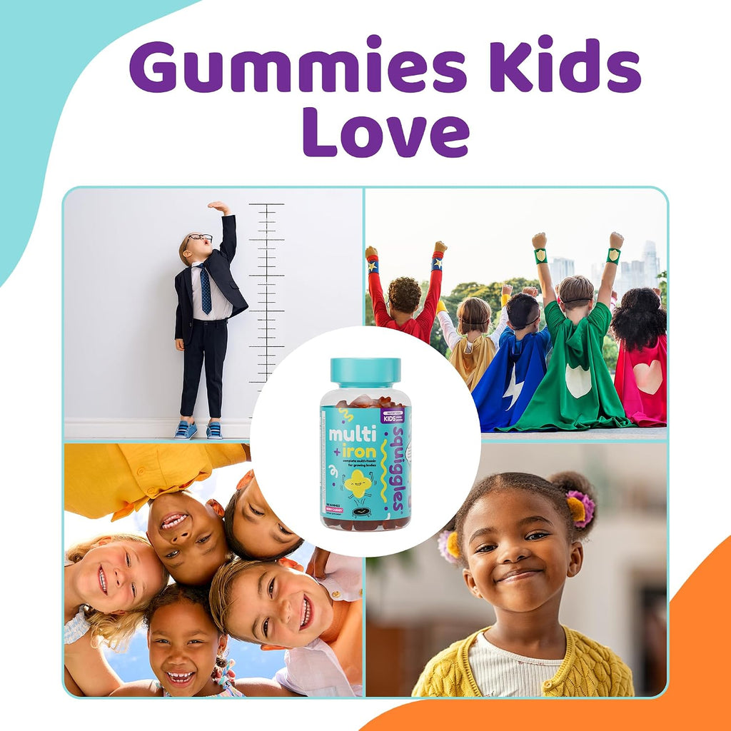 Squiggles Multivitamínico Infantil + Hierro Gomitas - Bajo en Azúcar - 100 Gomitas