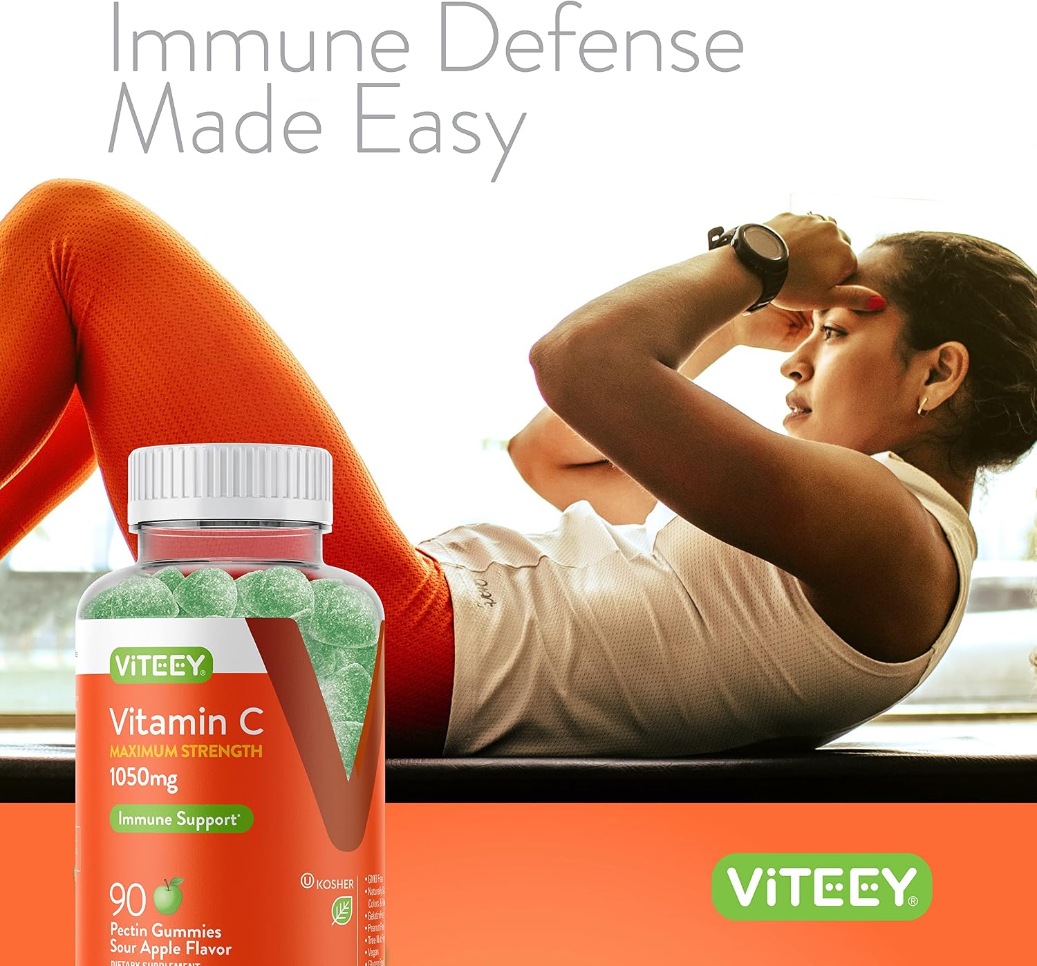 Viteey Gomitas de Vitamina C Masticables para Adultos - 1050 mg - Vegano, Sin Gluten - 180 Gomitas