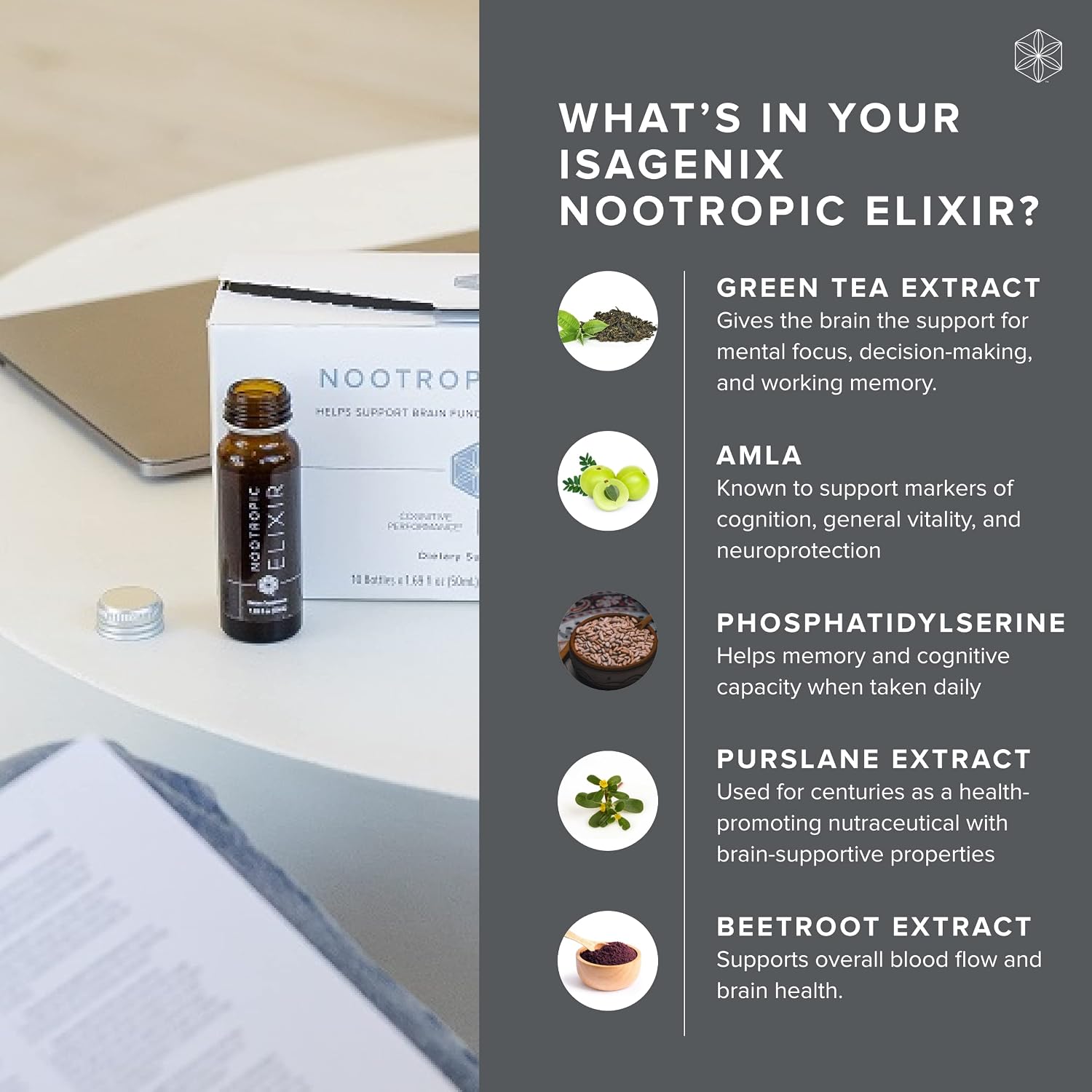 Isagenix Nootropic Elixir - Complemento Líquido para la Concentración y Salud Cerebral - 10 botellas de 50 ml