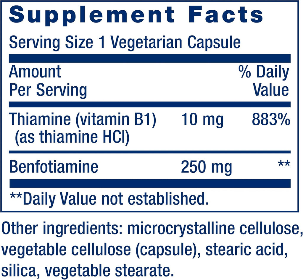 Life Extension Mega Benfotiamine 250 mg, 120 Cápsulas - Vitamina B1 Liposoluble
