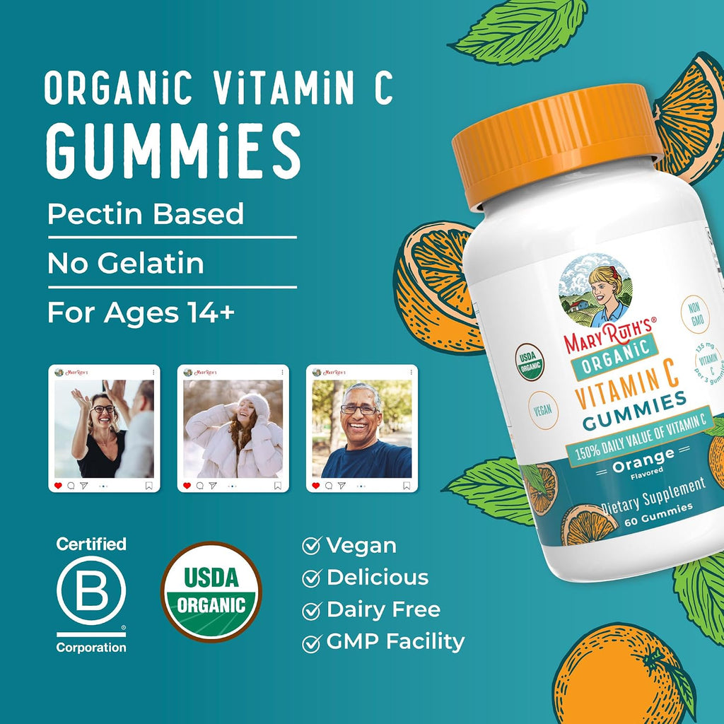 MaryRuth's Gomitas de Vitamina C Orgánicas para Adultos - Sabor Naranja - 60 Gomitas