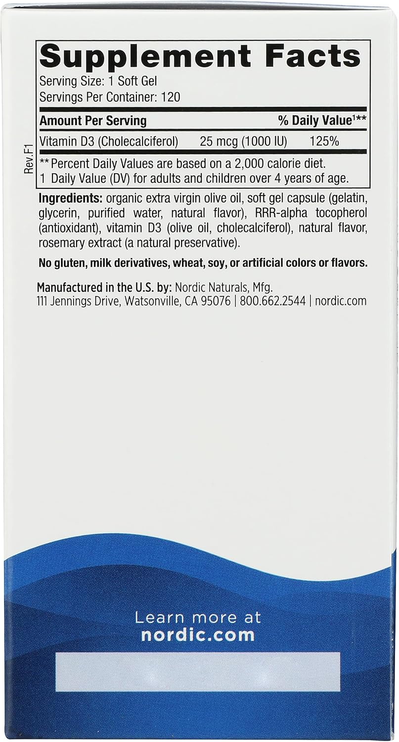 Nordic Naturals Vitamina D3 1000 IU - 120 Cápsulas blandas