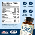 Complejo B con Vitamina B12, Niacina, B2, B6, Ácido Fólico 400 mcg - Suplemento de Vitaminas B para Mujeres y Hombres