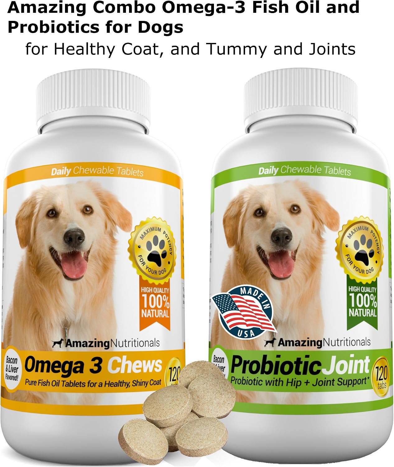 Amazing Combo Omega-3 y Probióticos para Perros - Masticables - 240 Unidades