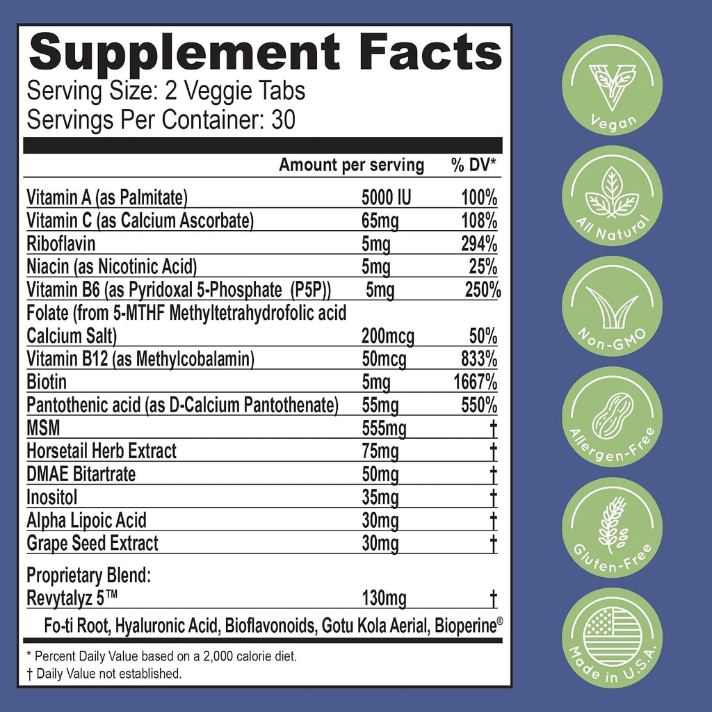 Essential Source Bonita V - Vitaminas para Cabello, Piel y Uñas - 5000 mcg Biotina - 60 Comprimidos Veganos