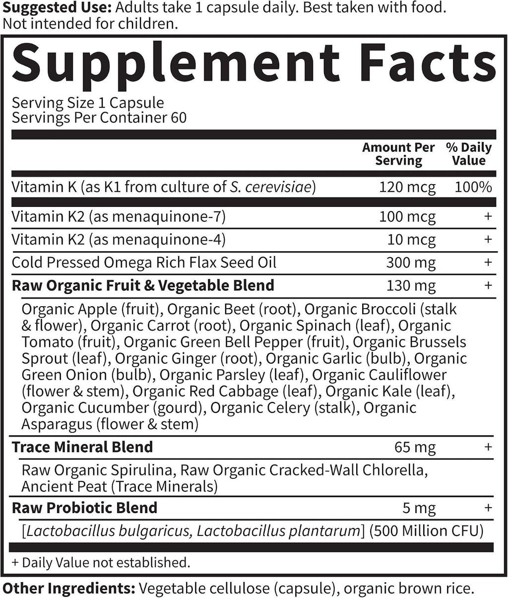 Garden of Life, Raw Vitamin Code K Complex orgánico, 60 cápsulas vegetales