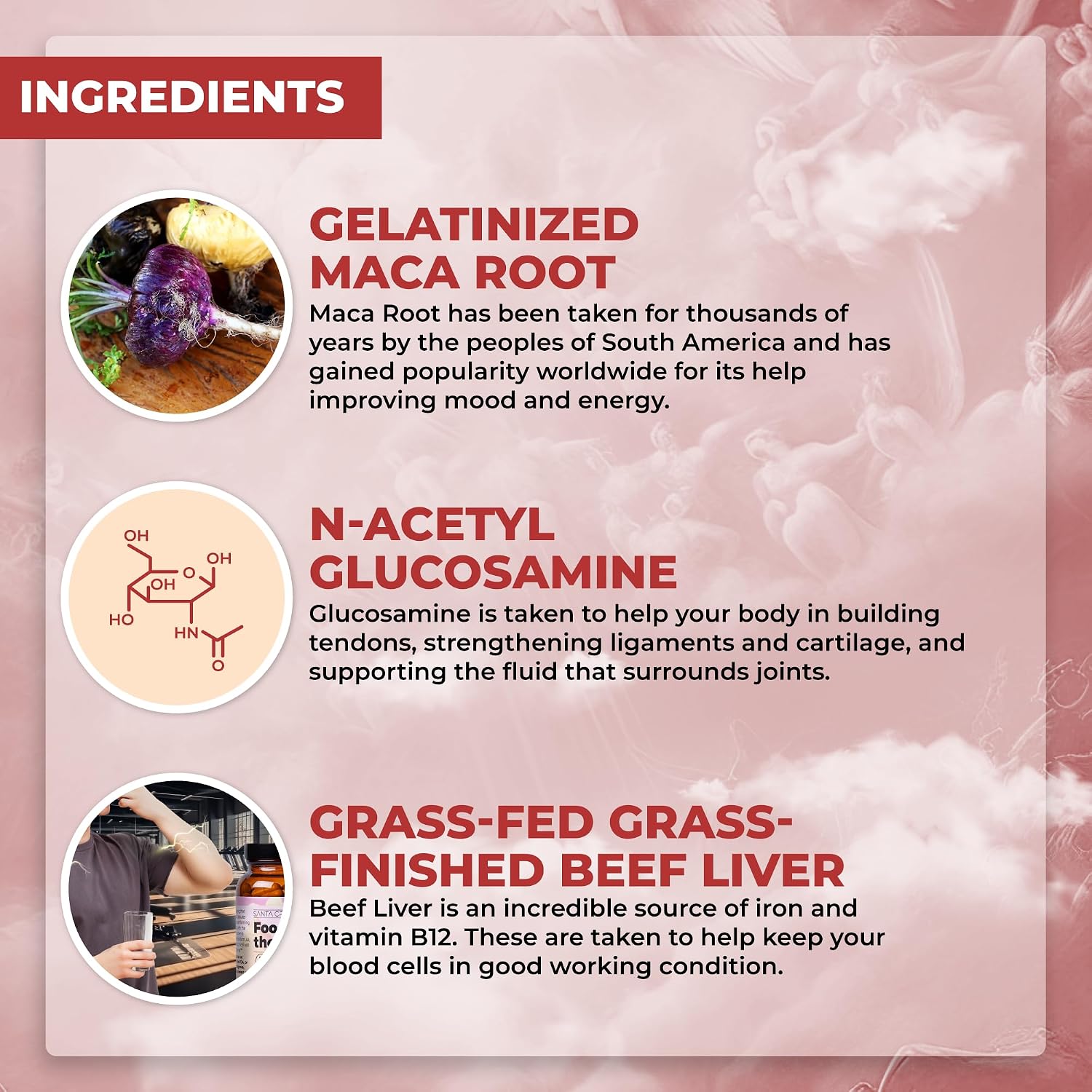 Santa Cruz Paleo, Food of the Gods Suplemento de Órganos de Vacuno Alimentado con Pasto para Hombres y Mujeres, con Colágeno, Maca, Colostro, Caldo de Huesos, Hierro, Vitamina B12, Sin Gluten, Keto, 30 Dosis