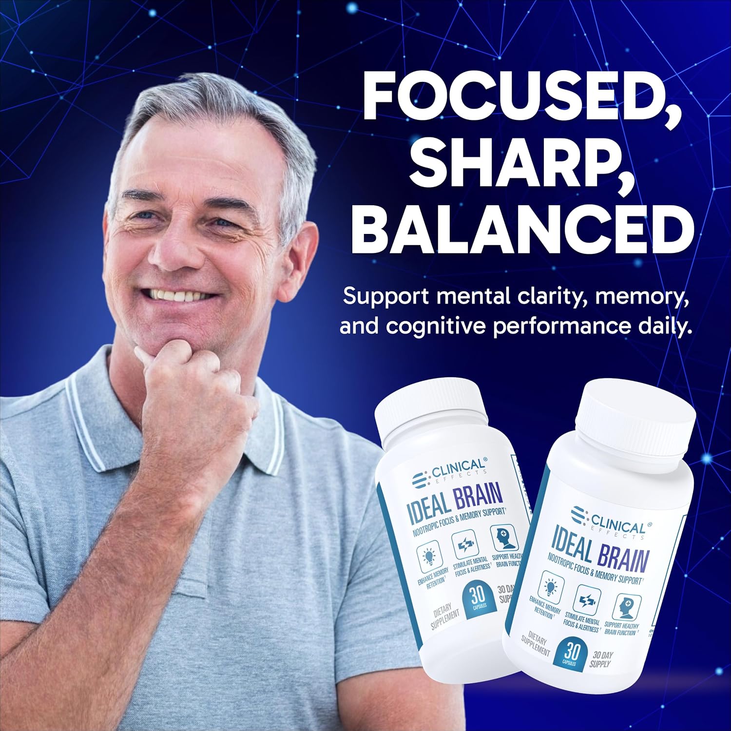 Clinical Effects Ideal Brain - Suplemento Nootrópico con Vitaminas B, GABA y Alpha-GPC, 30 Cápsulas Veganas