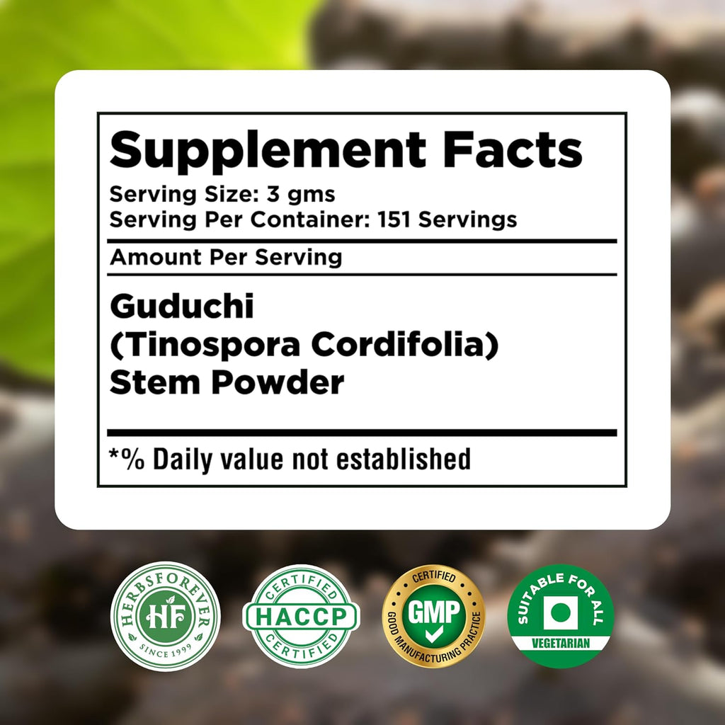 Herbsforever Guduchi Powder - Tinospora cordifolia, 454 g