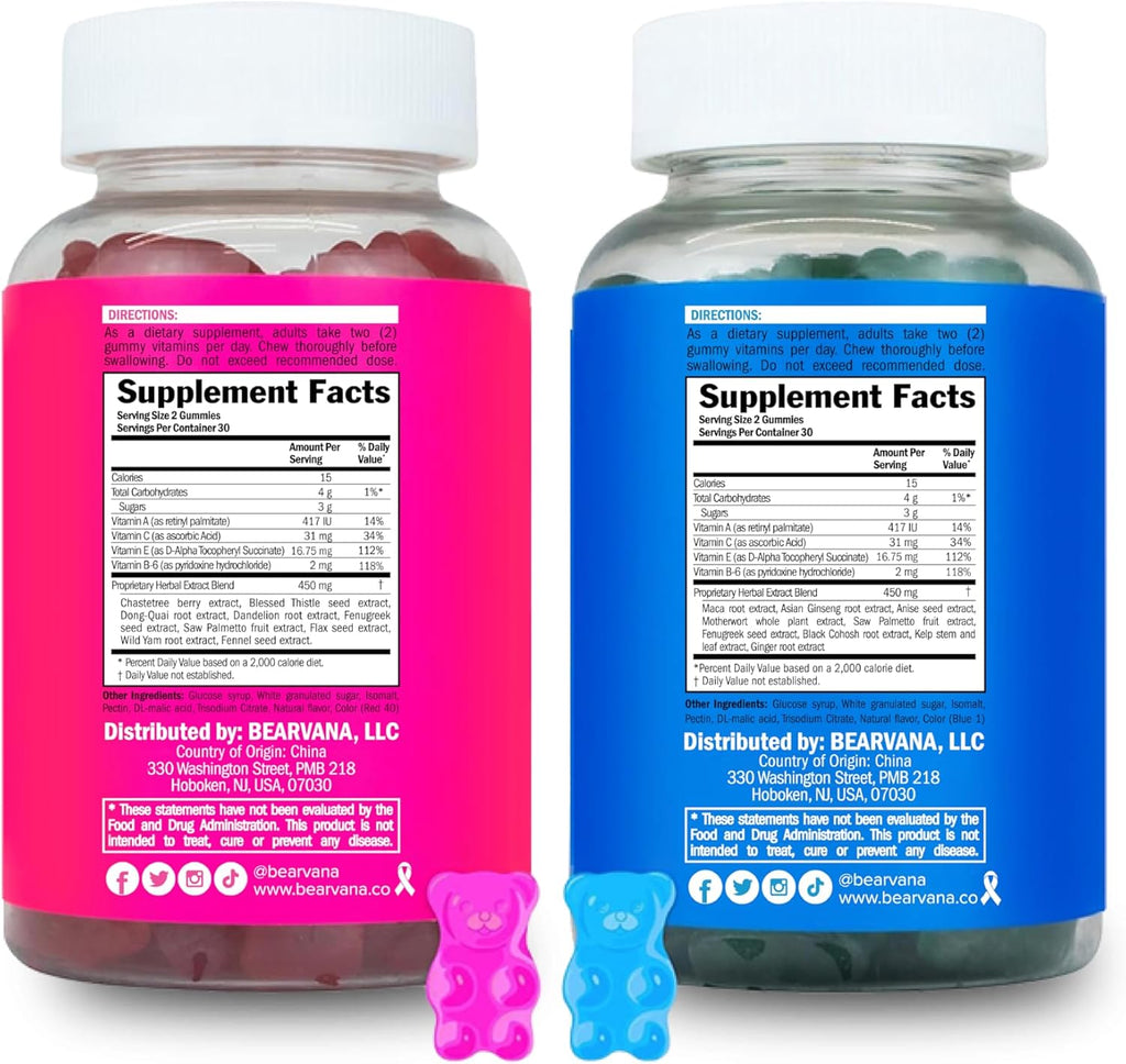 BEARVANA Gominolas Multivitamínicas para Mujeres - Pack Combinado con Extractos Herbales y Vitaminas Esenciales - Sabor Bayas (2 Pack, 120 Gominolas)