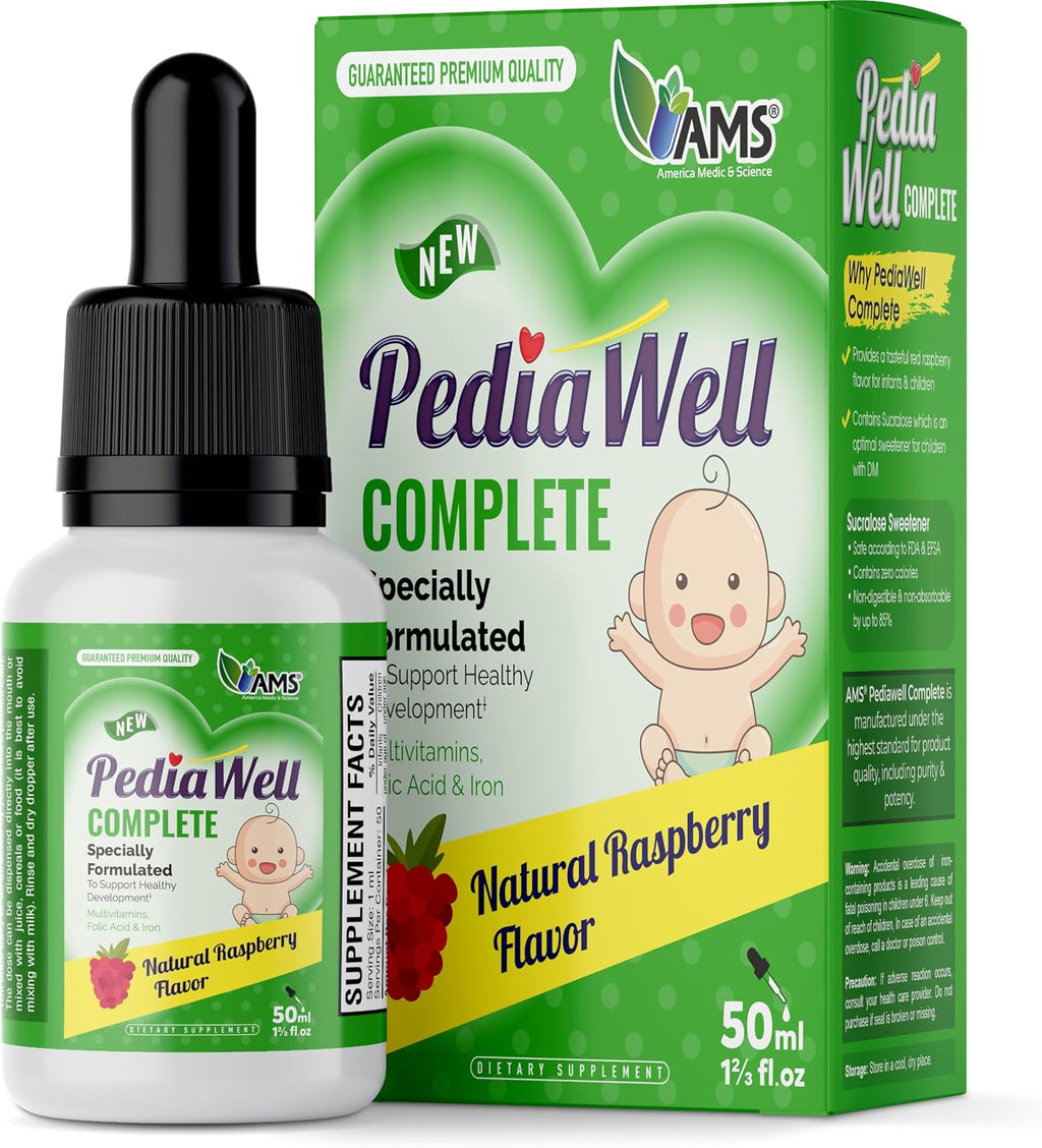 America Medic & Science PediaWell Complete Multivitamínico Líquido para Niños con Hierro y Vitaminas A y C - 50 ml