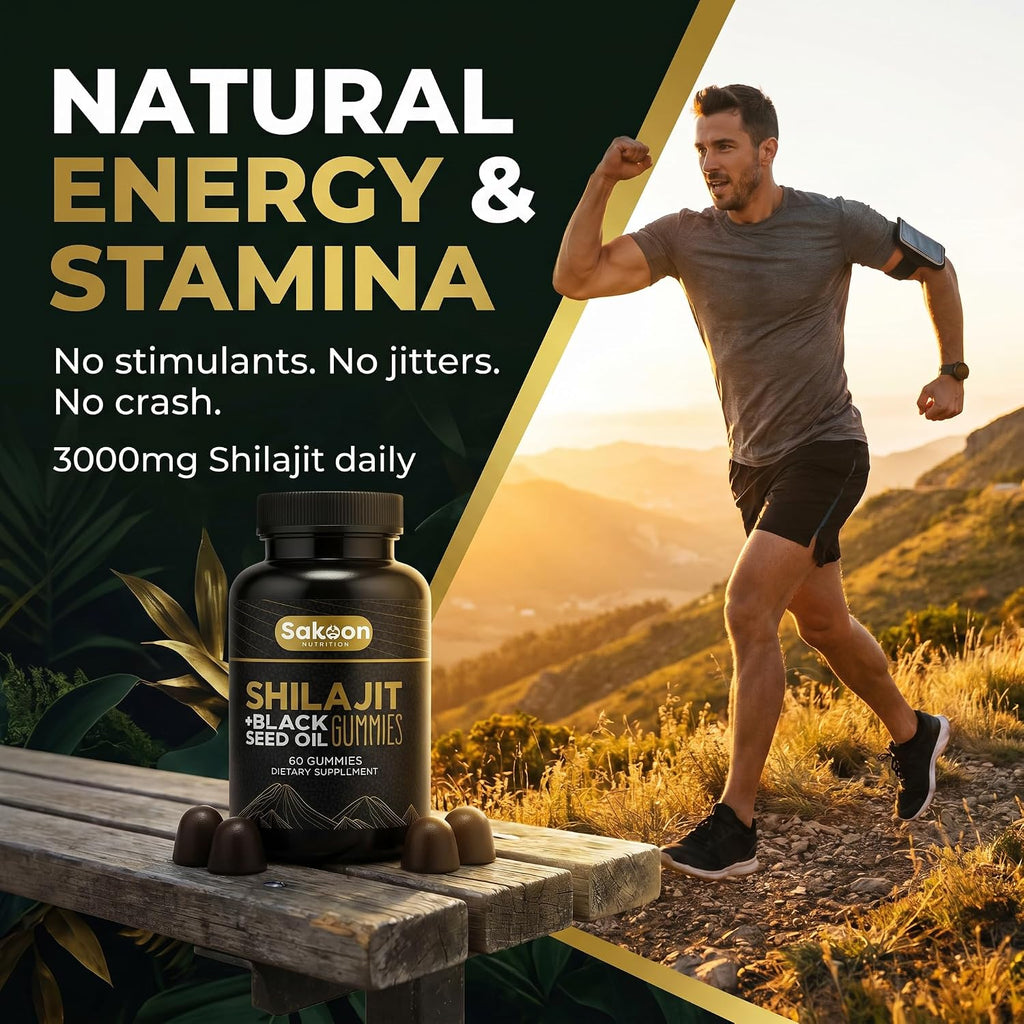 Pure Shilajit Gummies con Aceite de Semilla Negra – Alta Potencia – 60 Gomitas