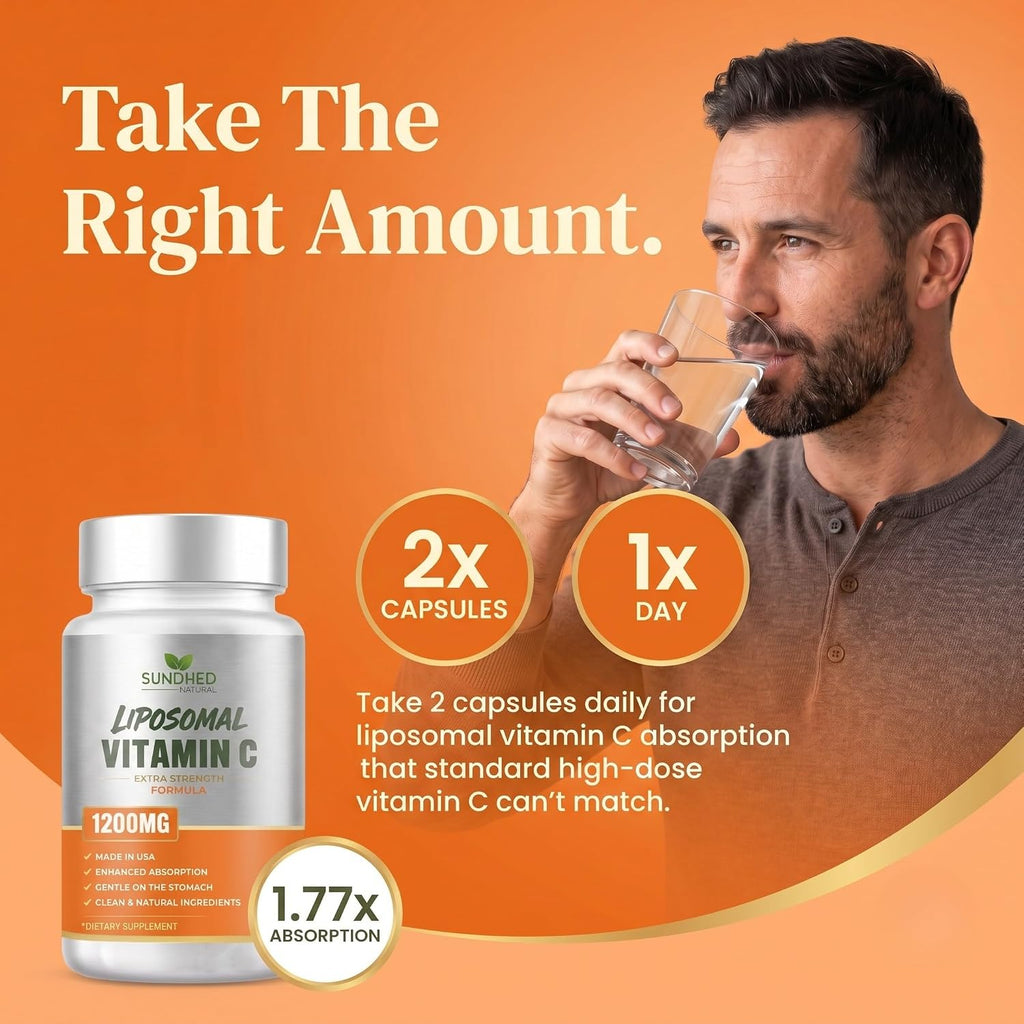 Sundhed Natural Vitamina C Liposomal Pura - 1200 mg por dosis, 120 Cápsulas (2 Meses)