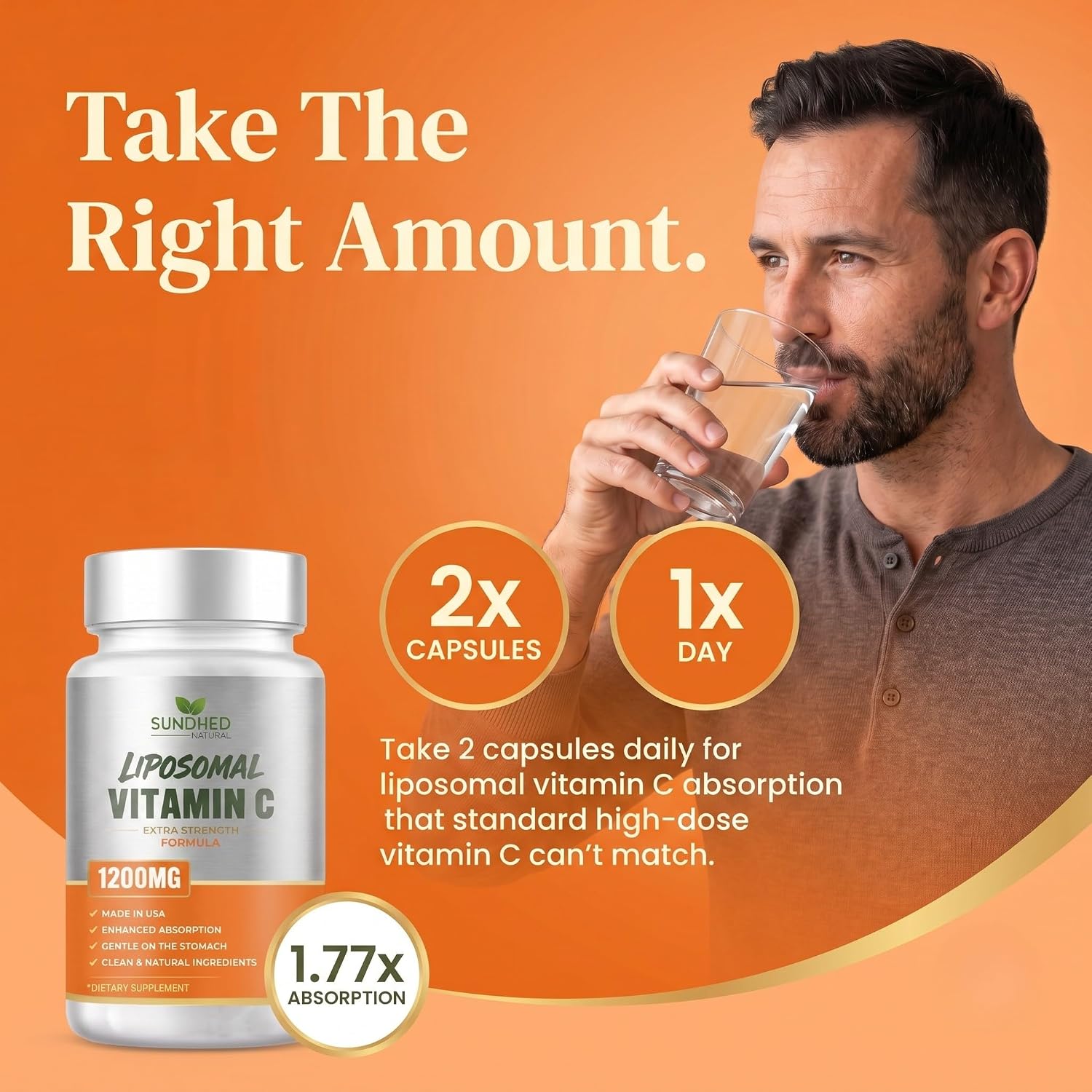 Sundhed Natural Vitamina C Liposomal Pura - 1200 mg por dosis, 120 Cápsulas (2 Meses)