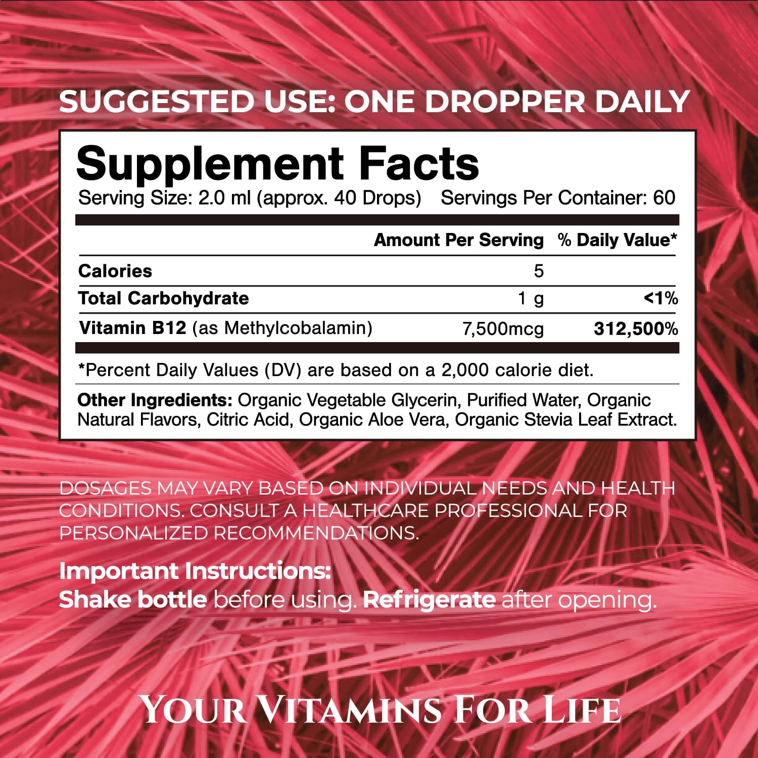 Ultra Max B12 5000 mcg Gotas Sublinguales de Vitamina B12 Metilcobalamina Sabor Fresa