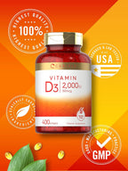 Carlyle Vitamina D3 2000 UI Cápsulas Blandas | 400 Unidades | No-GMO, Sin Gluten | 50 mcg | Suplemento de Vitamina D