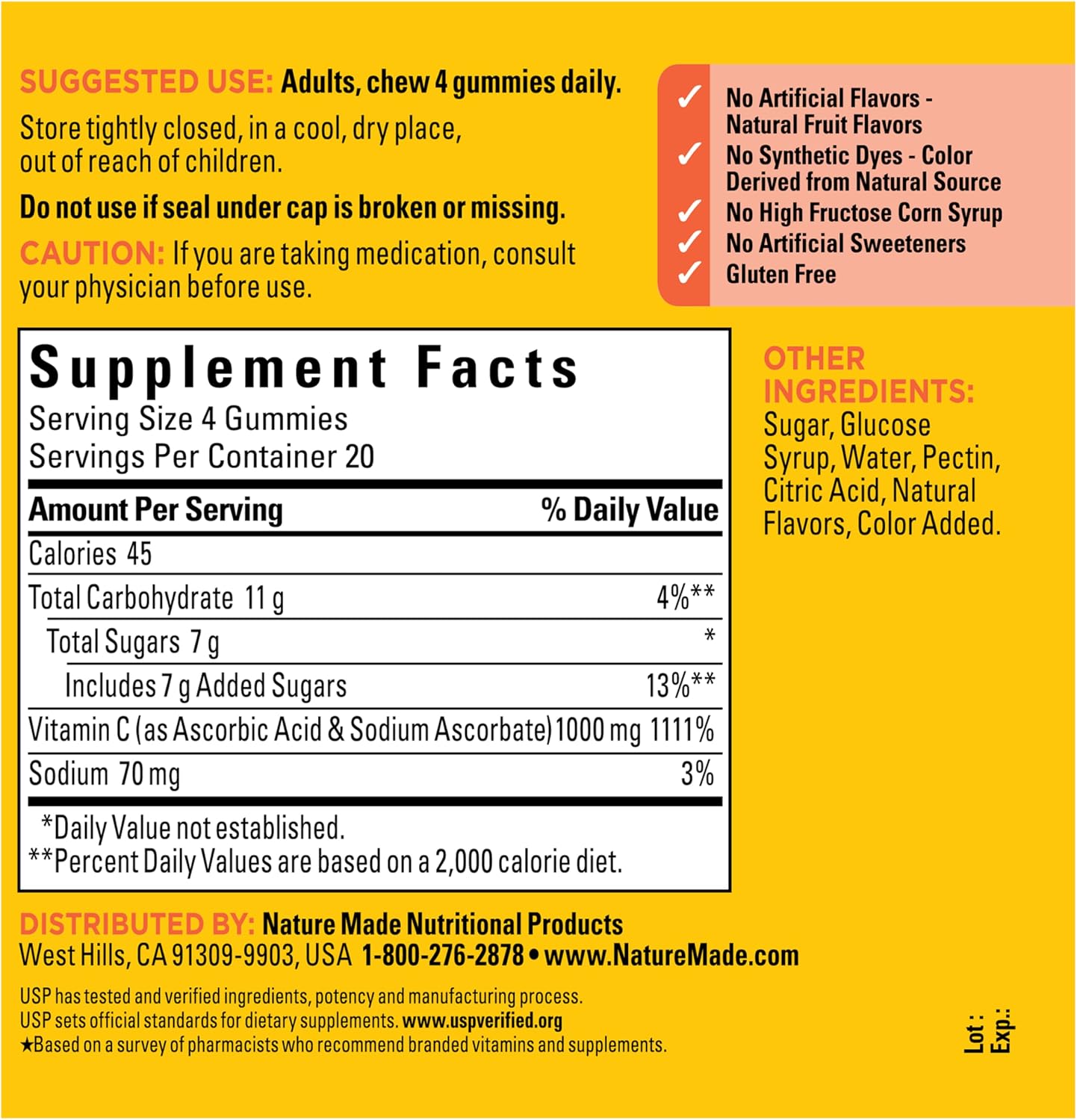 Nature Made Vitamina C 1000 mg Gominolas para el Sistema Inmunológico, 80 unidades