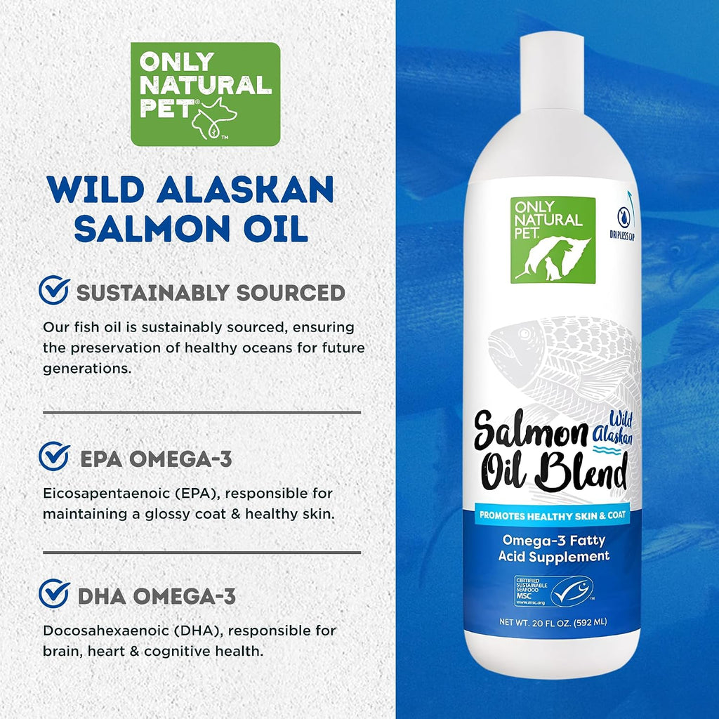 Only Natural Pet Aceite de Salmón Salvaje de Alaska para Perros y Gatos - Omega 3 y 6 - 591 ml