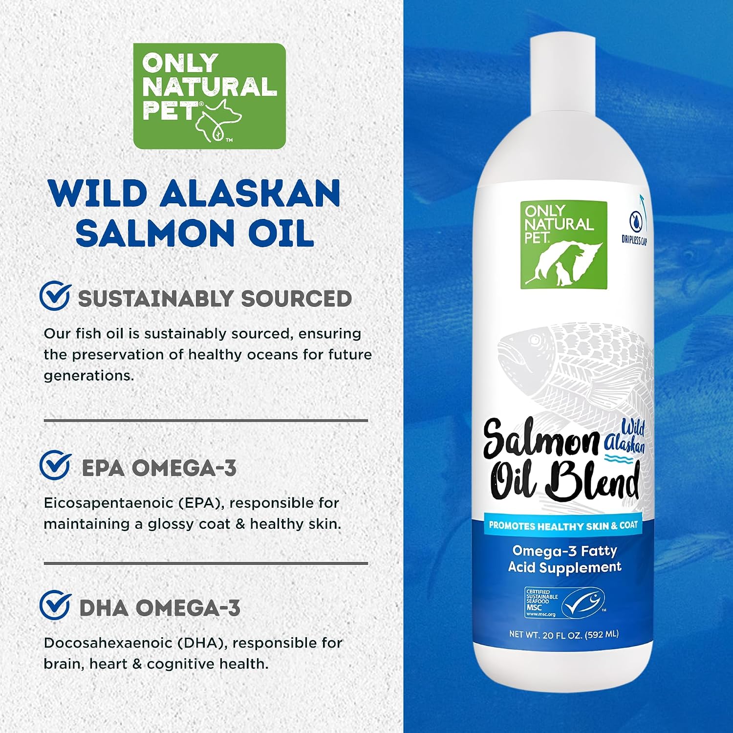 Only Natural Pet Aceite de Salmón Salvaje de Alaska para Perros y Gatos - Omega 3 y 6 - EPA y DHA - 591 ml (Pack de 2)