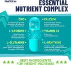 Height Growth Maximizer - Suplemento de Crecimiento con Calcio, Vitamina D3 y Zinc para Niños y Adolescentes - 120 Cápsulas