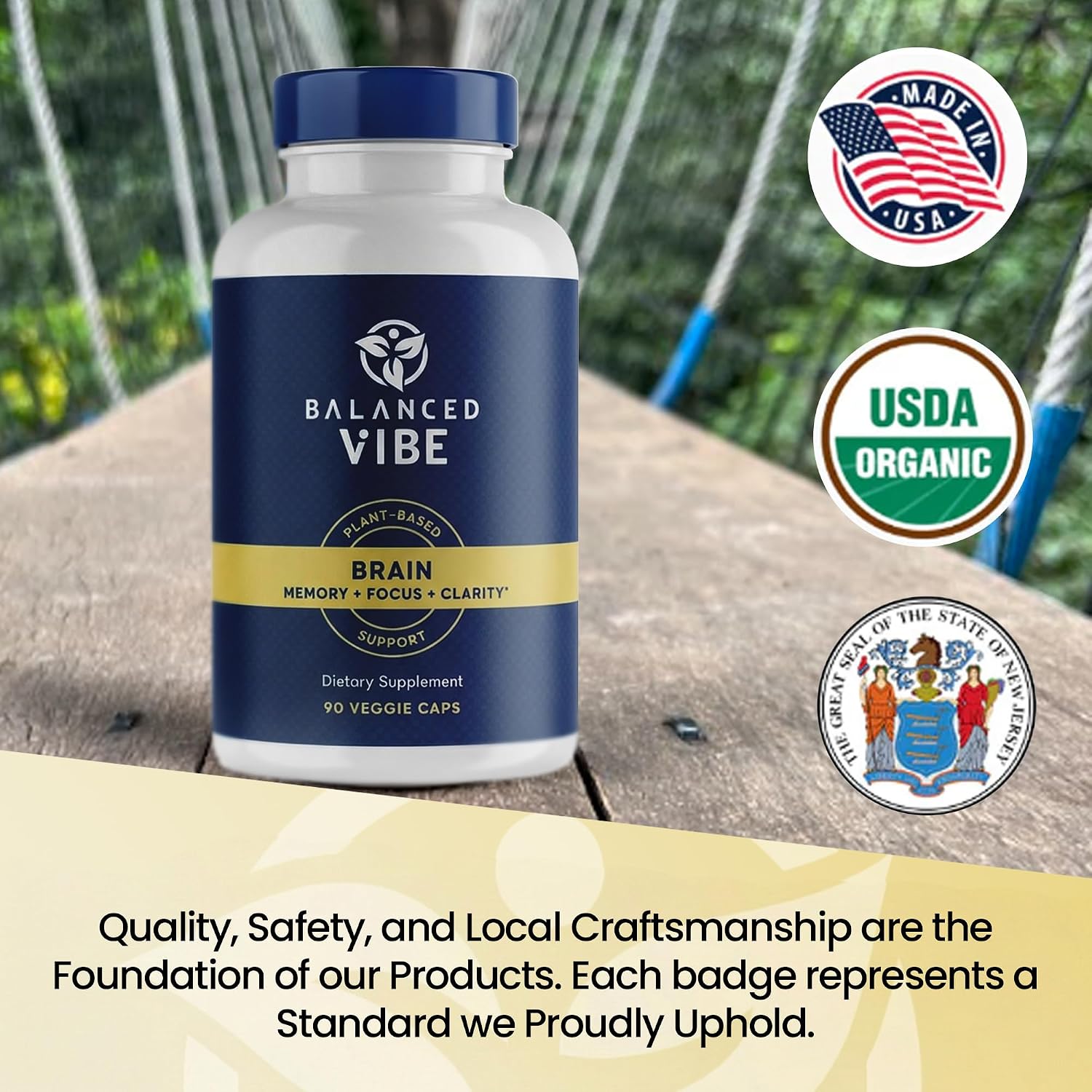 Balanced Vibe Brain Supplement 8 in 1 con Lion's Mane, Bacopa, Rhodiola, Ginkgo para Memoria, Enfoque y Claridad Mental, Sin Estimulantes, Vegano, 90 Cápsulas