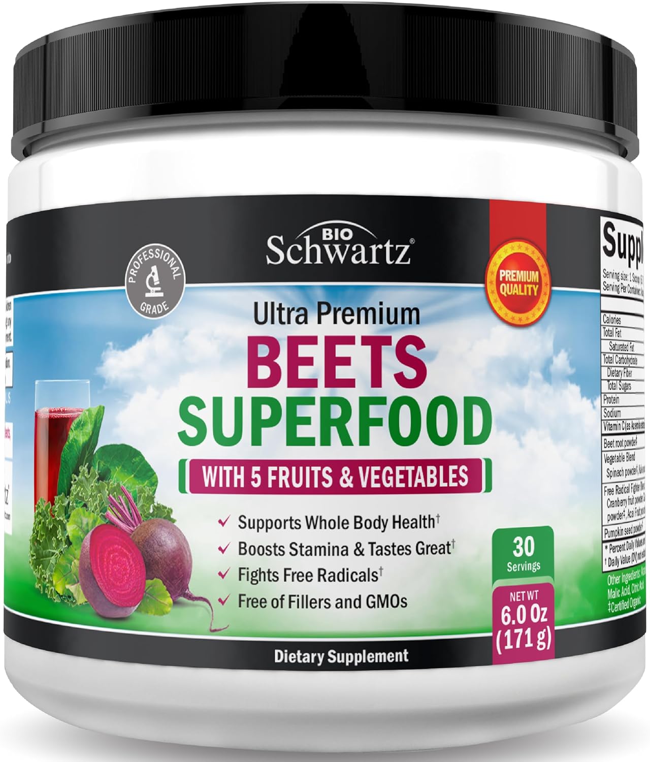 BioSchwartz Remolacha en Polvo - Suplemento Superfood con Vitamina C y Frutas Orgánicas