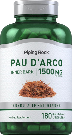 Piping Rock Pau D'Arco Cápsulas | 1500 mg | 180 Comprimidos | Corteza Interior – Image 1