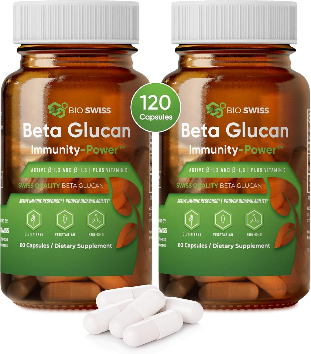 Bio Swiss Beta Glucan Immunity Power - Glucano 1,3D-1,6D con Vitamina D - 60 Cápsulas