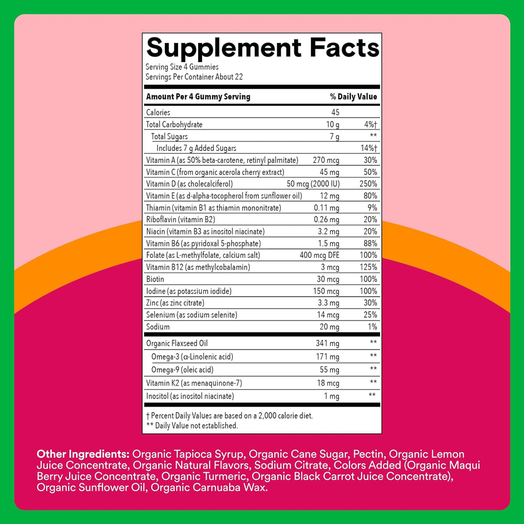 SmartyPants Multivitamínico Orgánico para Mujeres - Gominolas con Omega 3, Vitaminas y Minerales - 120 uds
