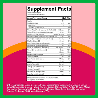 SmartyPants Multivitamínico Orgánico para – Vitamina E: contribuye a la protección de las células frente al daño – Image 3