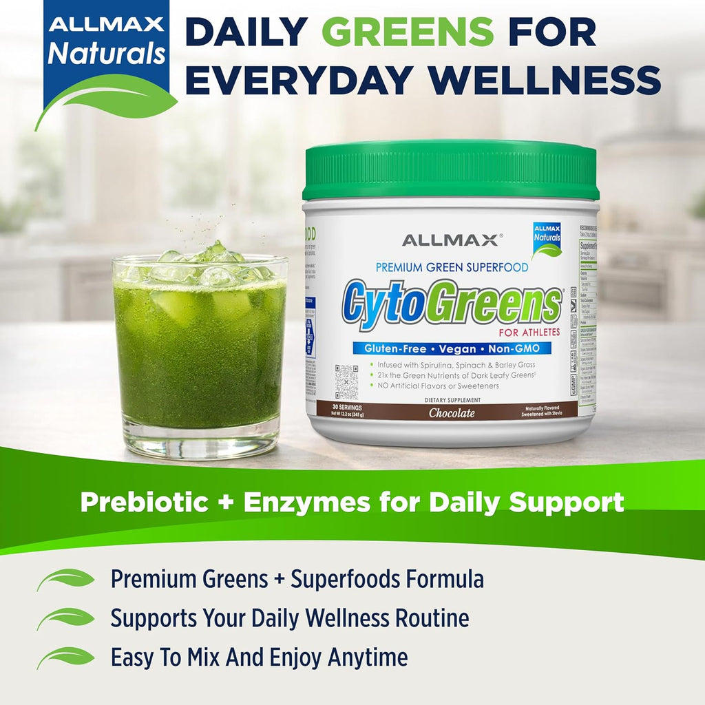 ALLMAX CytoGreens Super Greens en Polvo, Acai Berry Green Tea, 30 porciones