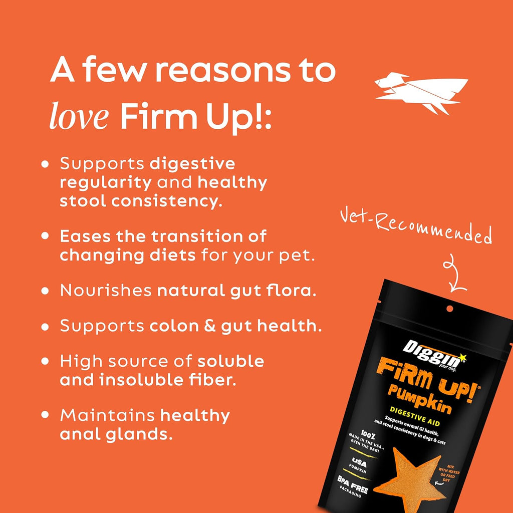 Diggin' Your Dog FIRM UP Original Pumpkin Suplemento Digestivo para Perros y Gatos, 28 g