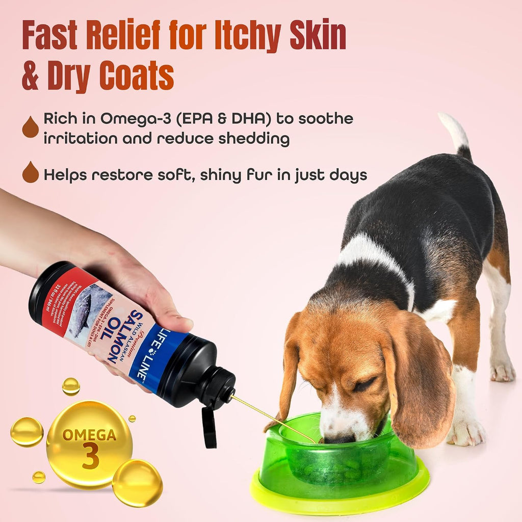 Life Line Aceite de Salmón para Mascotas | Omega-3 EPA DHA para Perros y Gatos | Apoya la Piel, Pelaje, Cerebro y Corazón | Filtrado en Frío – 946 ml