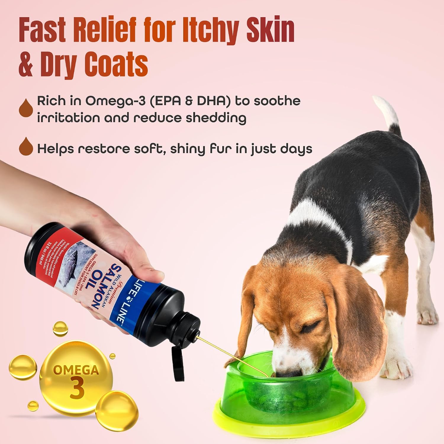 Life Line Aceite de Salmón para Mascotas | Omega-3 EPA DHA para Perros y Gatos | Apoya la Piel, Pelaje, Cerebro y Corazón | Filtrado en Frío – 946 ml