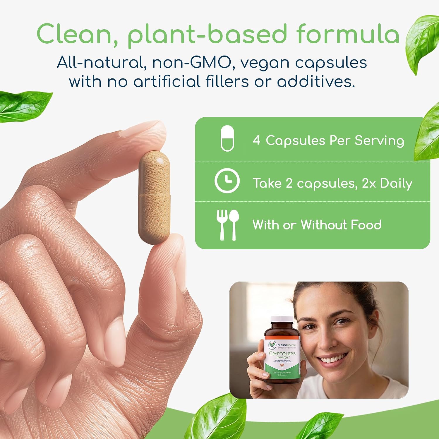 Return Healthy Cryptolepis Synergy – Complemento de apoyo inmunológico, 120 cápsulas