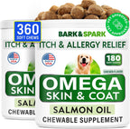 Omega 3 para Perros y Gatos - 180 Golosinas de Aceite de Salmón con EPA y DHA - Complemento para Piel, Pelaje y Articulaciones - Sabor Bacon