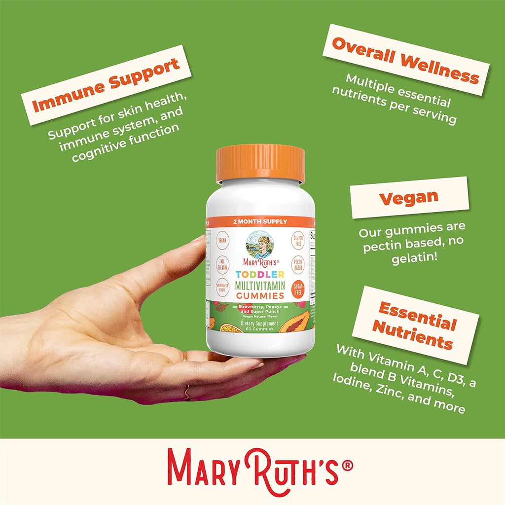 MARYRUTH'S Sugar Free Vitamin Gummies for Kids Age 2 | 2 Month Supply Multivitamin with Vitamin C, D3, Zinc | 1 Gummy Per Day | Toddler Vitamins | Sugar Free | Vegan | Non GMO | 60 Count