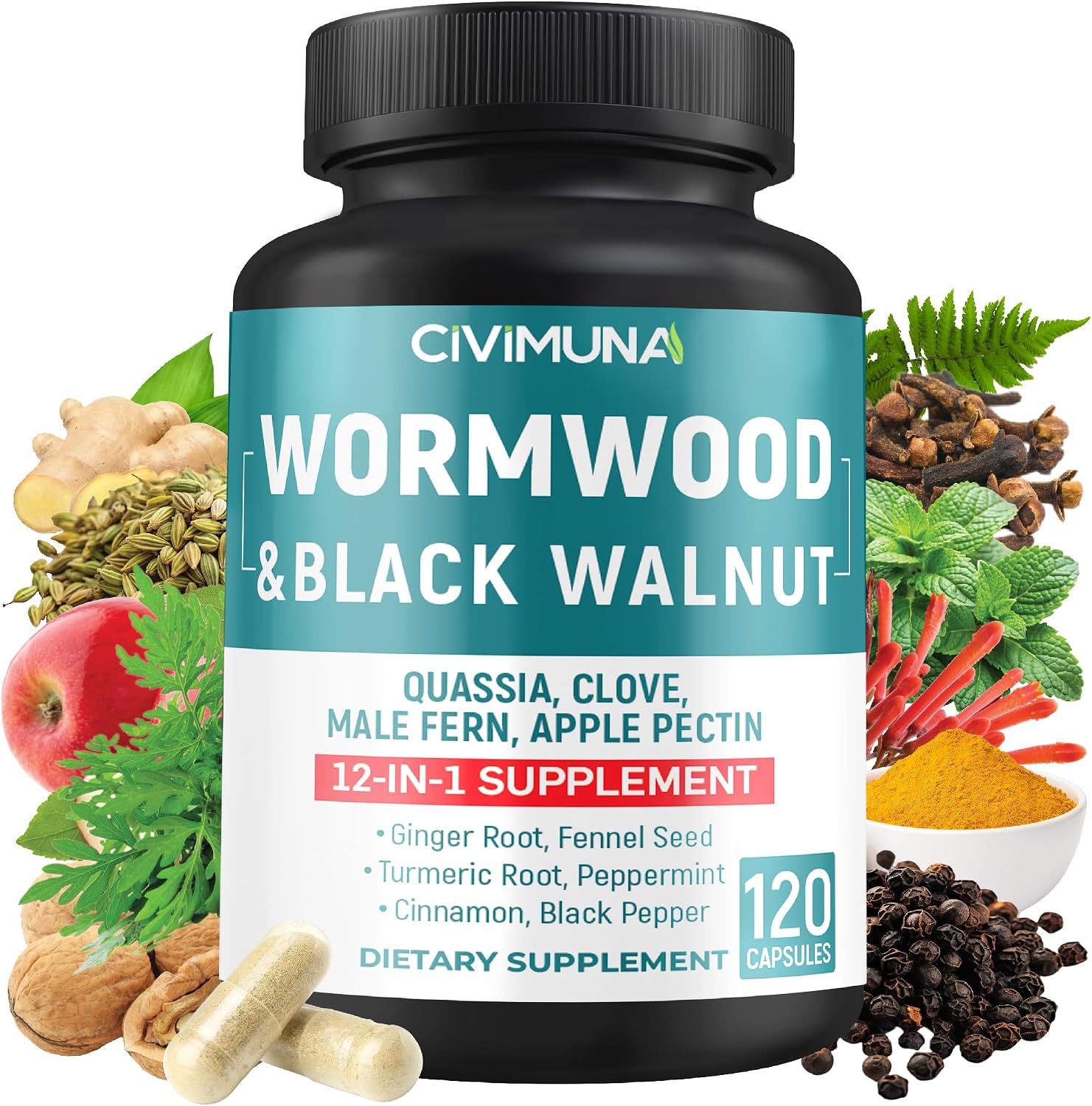 Cápsulas de Ajenjo con Ajenjo, Hojas de Nogal Negro, Cuasia y Más – 120 Cápsulas para 4 Meses (Pack de 2)
