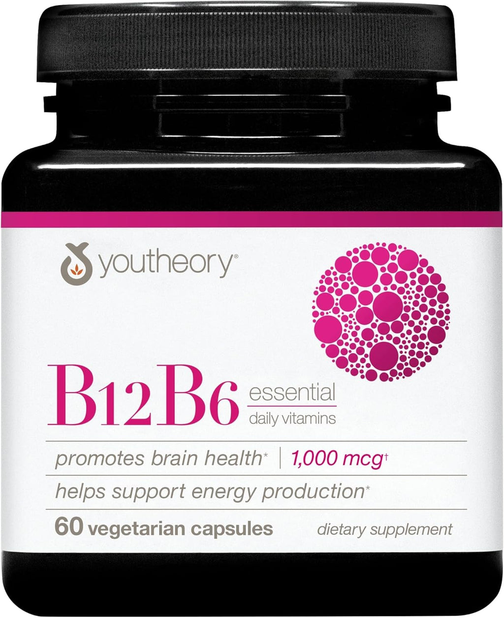 Youtheory Vitamina B12 + B6, Complemento para Energía y Apoyo Cerebral, Sabor a Frambuesa, 12 Sobres Individuales de 30 ml