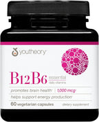 Youtheory Vitamina B12 + B6, Complemento para Energía y Apoyo Cerebral, Sabor a Frambuesa, 12 Sobres Individuales de 30 ml