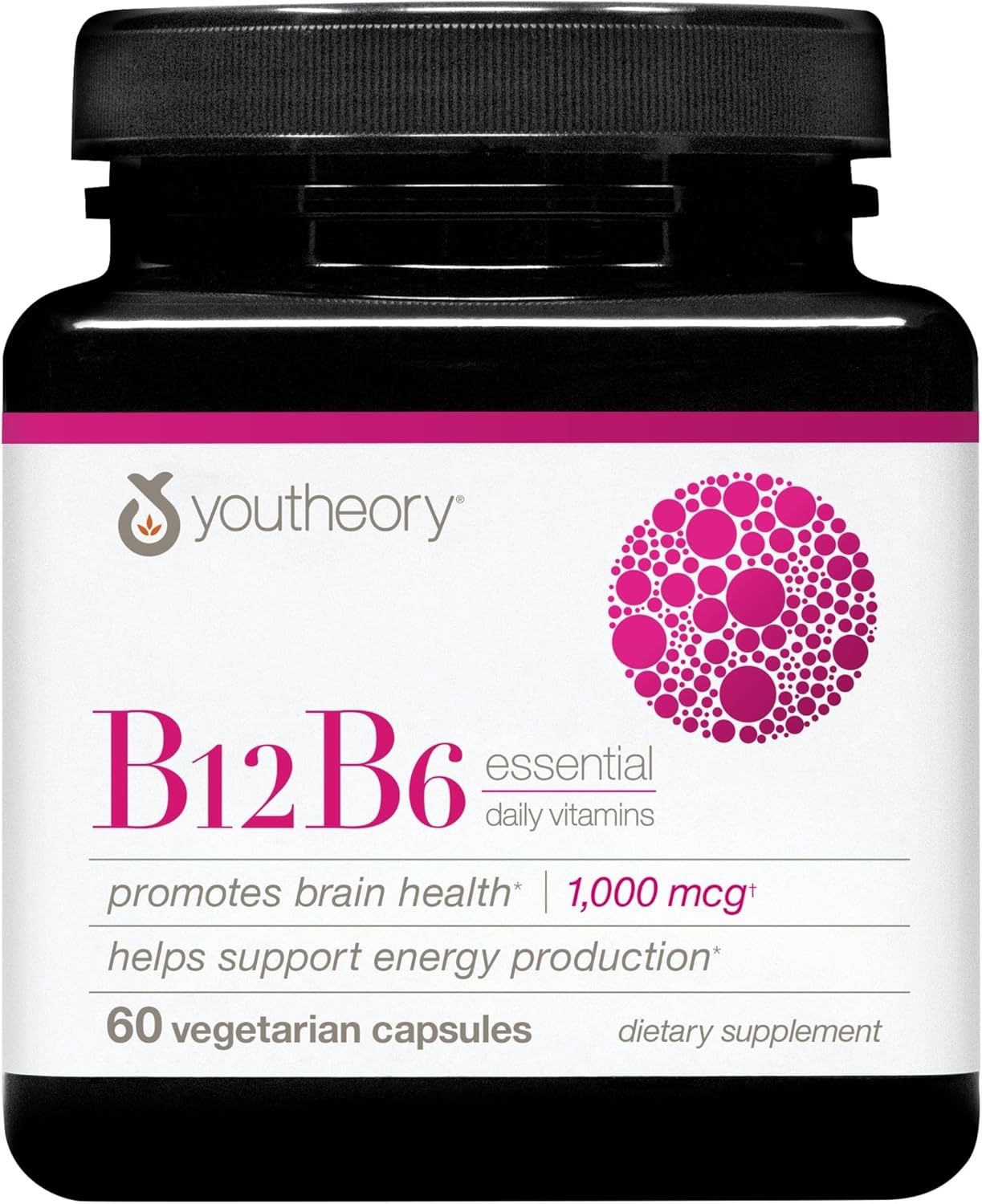 Youtheory Vitamina B12 + B6, Complemento para Energía y Apoyo Cerebral, Sabor a Frambuesa, 12 Sobres Individuales de 30 ml