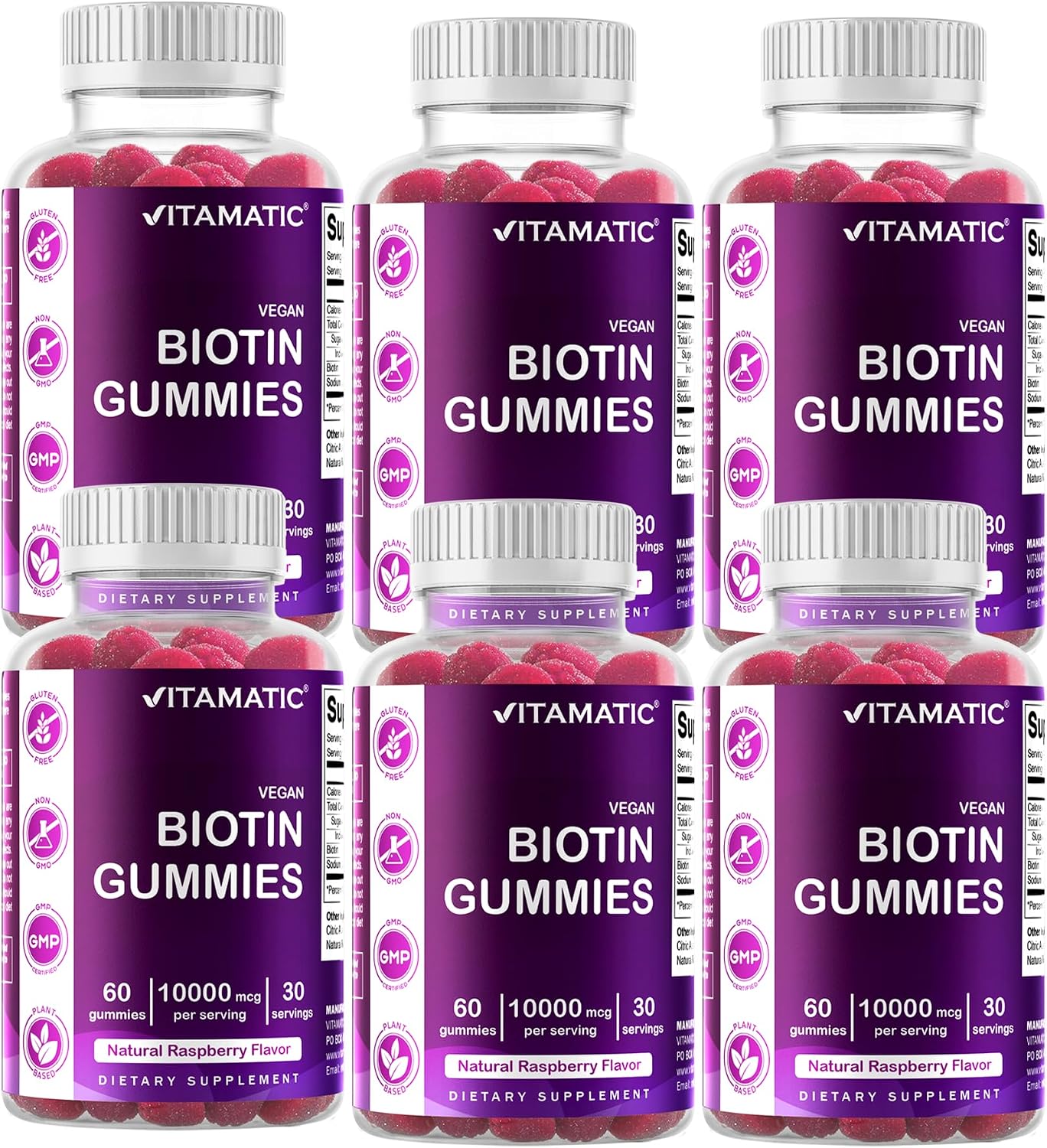 Vitamatic Biotina Gominolas 10,000 mcg para Cabello, Piel y Uñas - 60 Gominolas Veganas (2 Botellas)