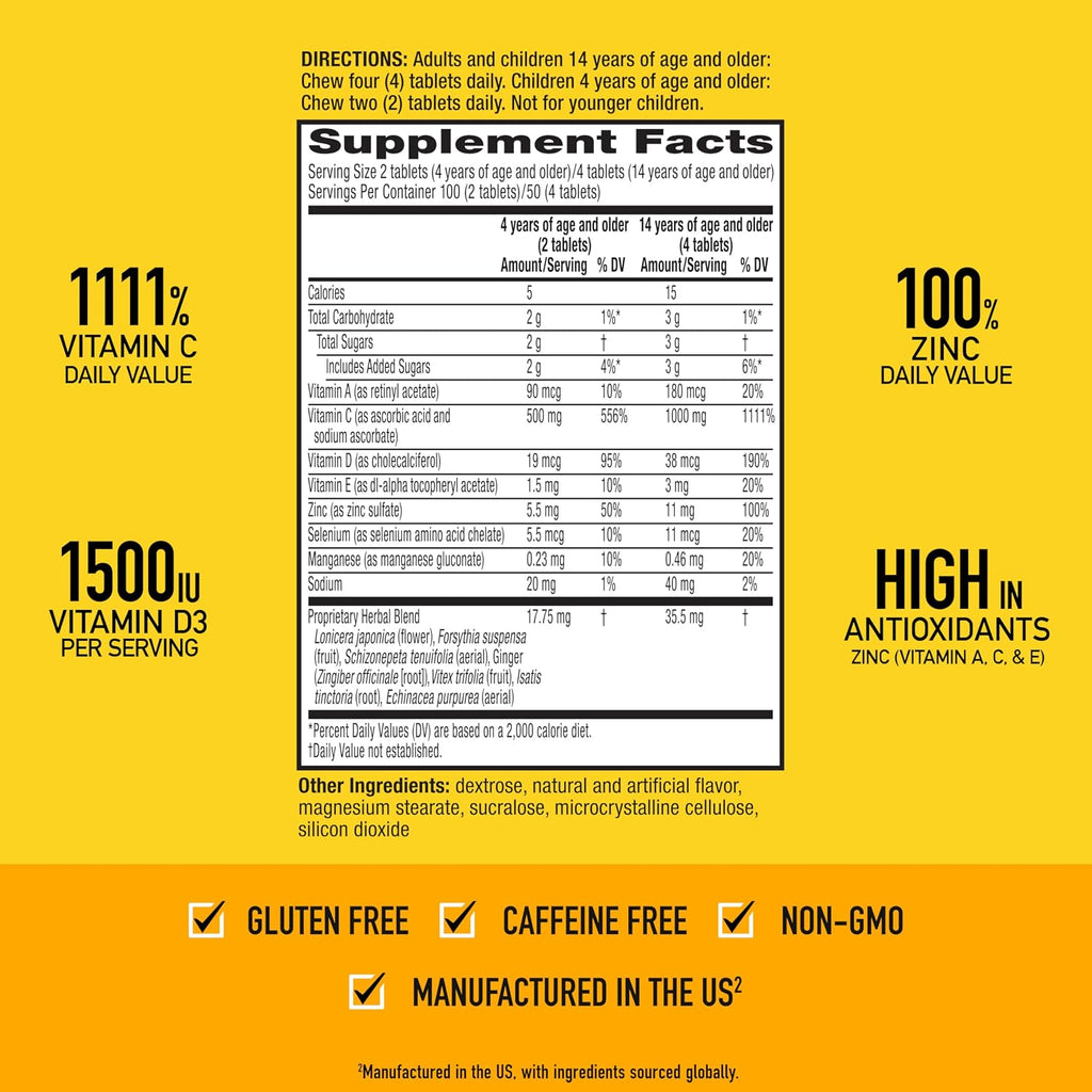 Airborne Citrus Chewable Tablets, 200 comprimidos masticables