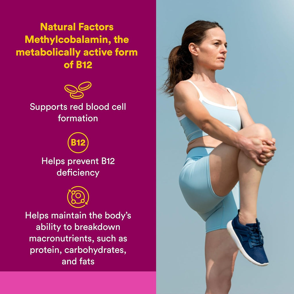 Natural Factors, Vitamina B12 Metilcobalamina 5000 mcg, Comprimidos Masticables, 60 unidades