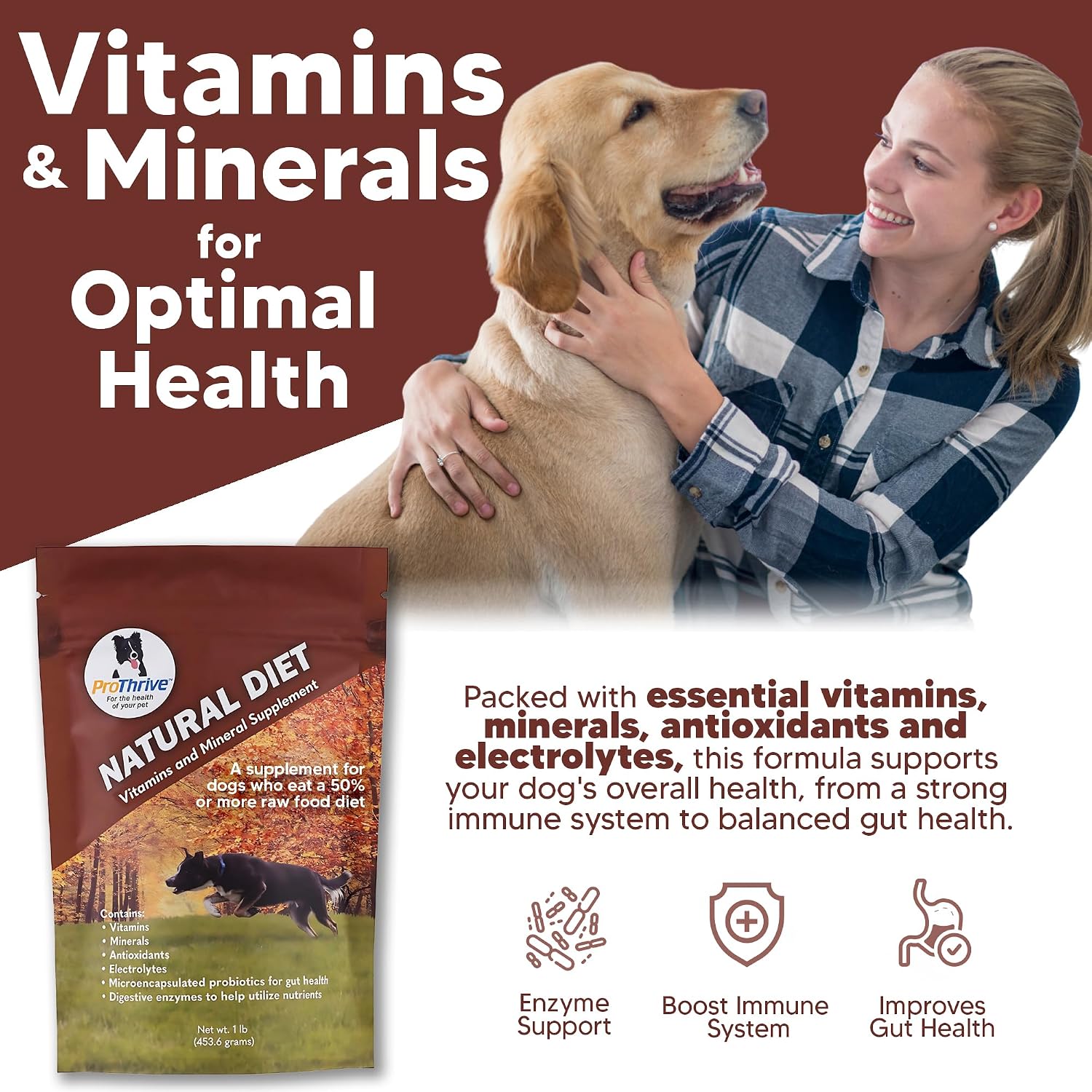ProThrive Suplemento vitamínico para perros - Dieta natural, 454 g
